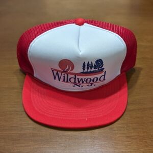 Vintage 80s 90s Wildwood NJ Beach Souvenir Roped Mesh Trucker Hat Red White